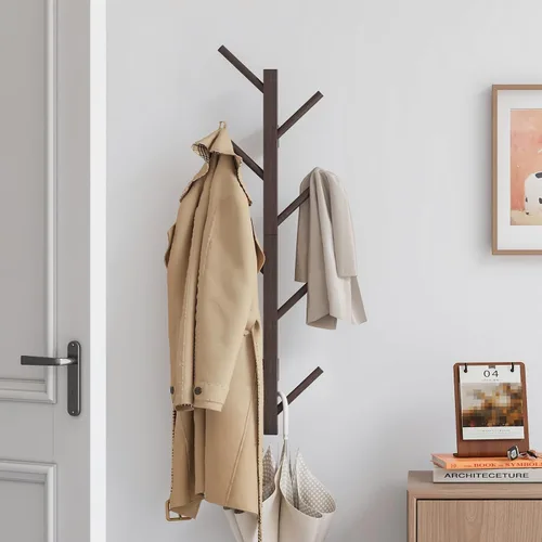Vista 7 de Perchero de pared vertical de bambú para pared, perchero de pared, árbol, perchero, perchero flotante para sombreros, chaquetas, bolsos, entrada
