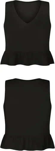 Vista 4 de LYANER Camiseta sin mangas con cuello en V y dobladillo con volantes y cuello en V para mujer