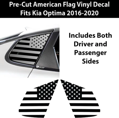 Vista 4 de BOGAR TECH DESIGNS Calcomanía de vinilo precortada con la bandera estadounidense de un cuarto de ventana, compatible con Kia Optima 2016-2020, negro