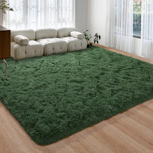 Vista 3 de Pettop Alfombra de Área Esponjosa Verde Profundo para Dormitorio Sala de Estar, 3x5 Pies Alfombras Shaggy de Felpa Super Suaves y Peludas para Niñas