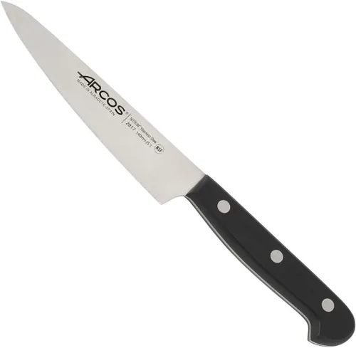 Vista 32 de Juego de cuchillos Arcos 5 piezas Nitrum de acero inoxidable. Mayor potencia de corte. Bloque de madera de pino. Mango ergonómico de polioximetileno