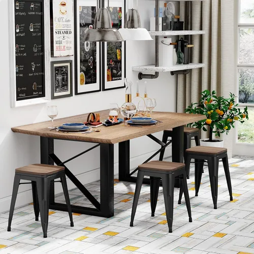 Vista 2 de Changjie Furniture Juego de 4 sillas de comedor de metal de 18 pulgadas, taburetes cortos apilables, sillas de aula (18 pulgadas, negro mate)
