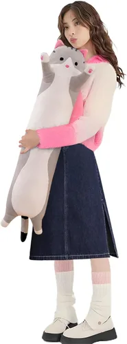 Vista 25 de shangman Bonita muñeca de gato de peluche, bonita almohada de peluche suave de caricaturas, almohada larga para dormir, regalo del día de San Negro
