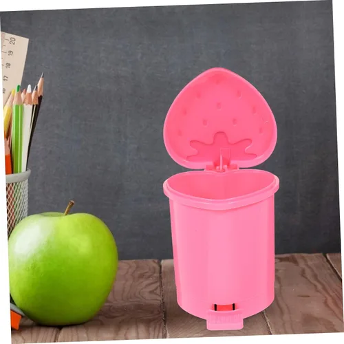 Vista 9 de Healeved Bote de basura de fresa, mini bote de basura para escritorio, baño, pequeño, para escritorio, automóvil, oficina, cocina, pequeño basurero