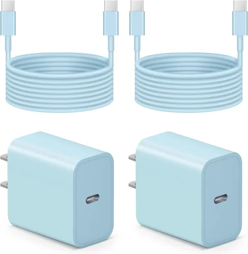 Vista 22 de Cargador para iPhone 17 16 15 de carga rápida - 2 unidades, 20 W, USB C, bloque de carga con cable tipo C de 6 pies compatible con iPhone 17/17