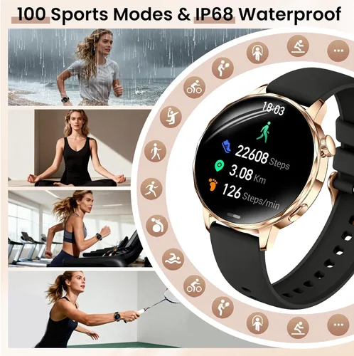 Vista 4 de Relojes inteligentes para mujer, reloj inteligente de 1.27 pulgadas (respuesta/hacer llamadas) compatible con teléfonos iPhone/Android, reloj