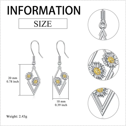 Vista 5 de YFN Aretes de tulipán de piña y margarita de fresa, plata de ley, aretes colgantes de frutas y flores, regalo para mujer