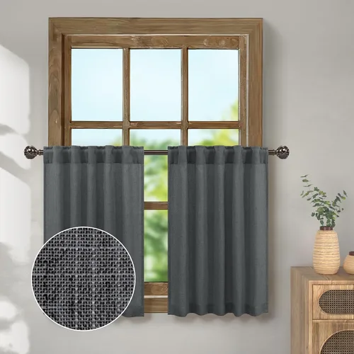 Vista 9 de Pitalk Cortinas de lino para café de 24 pulgadas de largo, con bolsillo trasero, plisadas, estilo bohemio, granja, cocina, cortinas para ventana