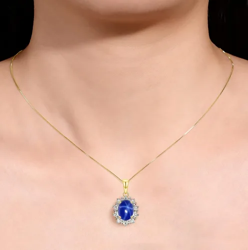 Vista 2 de Rylos Princess Diana Inspired Necklace Gemstone & Diamond Yellow Gold Plated Silver Pendant, 18 Chain, 9X7MM Birthstone, Women's Jewelry