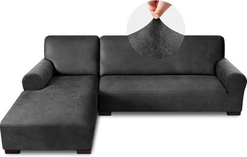 Vista 32 de Fundas para sofá modular, funda para sofá con aspecto de cuero, forma de L, 2 piezas, funda elástica suave para sofá seccional, protector de muebles