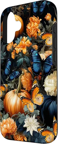 Vista 2 de iPhone 16 Autumn Leaves Butterflies Pumpkins Fall Season Thanksgiving Case