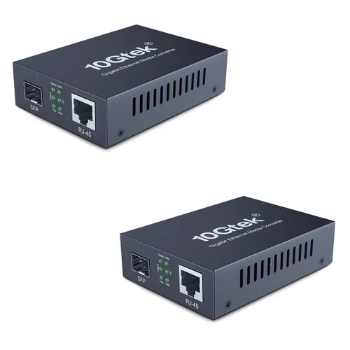 Vista 9 de Un par de convertidores de fibra Gigabit a Ethernet de tamaño mini, multimodo Dual LC a RJ45, 10/100/1000Base-Tx a 1000Base-SX, con módulo SFP
