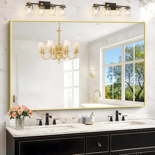 Vista 9 de KOCUUY Espejo de baño negro, espejo rectangular de 24 x 18 pulgadas para sobre el fregadero, espejo de pared decorativo moderno para dormitorio
