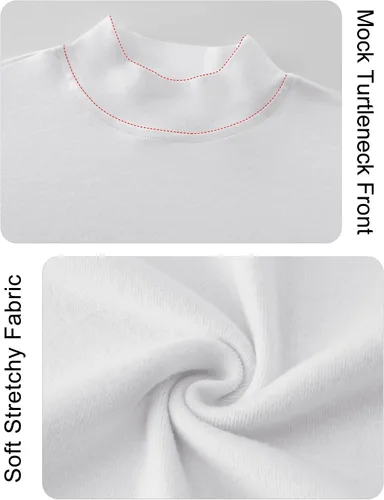 Vista 5 de Rapbin Camiseta de manga larga para mujer, cuello alto, básica, elástica, ajustada, ligera, térmica