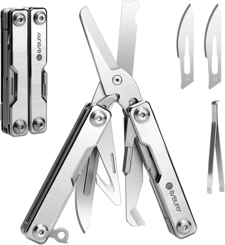 Vista 12 de BIBURY Mini Llavero Multiherramienta Tijeras BI2061R, 9 en 1 Multiherramienta EDC Tijeras con Destornillador, Abrebotellas, Cuchillo de Bolsillo