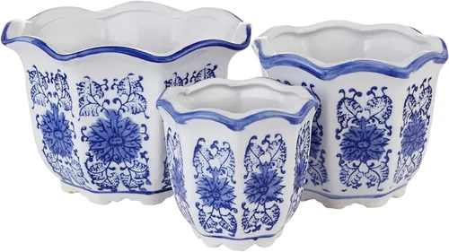 Vista 10 de HakkaGirl Chinese - Pequeña maceta de porcelana azul y blanca.