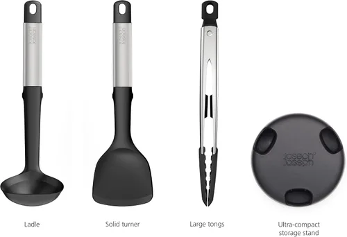Vista 2 de Joseph Joseph Elevate Fusion - Utensilios de cocina de silicona de 3 piezas, soporte compacto, sin BPA, resistente al calor, juego de utensilios