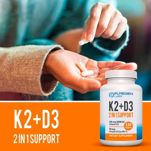 Vista 4 de Fórmula 2 en 1 de alta potencia 90mcg de vitamina K2 (MK7) y 5000 UI Suplemento de vitamina D3 I Fórmula sin OMG, fácil de tragar vitamina D