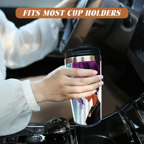 Vista 4 de Taza de café de viaje de 13 onzas para mujeres afroamericanas, taza de acero inoxidable con tapa, taza de viaje aislada al vacío de doble pared