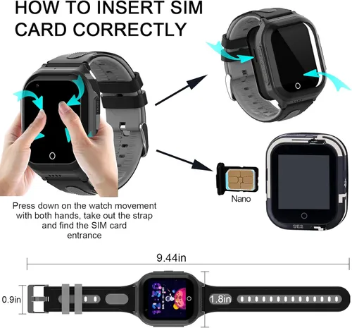 Vista 6 de Wonlex - Reloj inteligente 4G para niños con tarjeta SIM, reloj inteligente GPS para niños, monitor de salud con temperatura, videollamadas, cámara