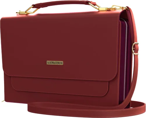 Vista 8 de DEHITE Funda para la Biblia para mujer, bolsa de transporte para la Biblia, ranuras para bolígrafos, bolsillo con cremallera, correa para el hombro