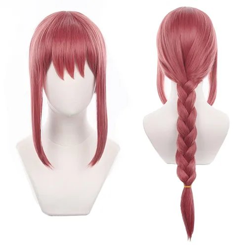 Vista 3 de Peluca larga de anime naranja y rosa para cosplay, para hombre motosierra, disfraz de Halloween, fiesta, peluca de pelo con gorra de peluca gratis