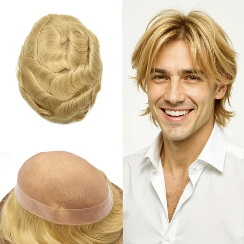 Vista 76 de Mens Toupee Hair Piece Real Human Hair Fine Mono Toupee para hombres Sistema de reemplazo de cabello para hombre Postizo Protesis Capilar Para