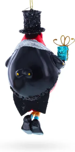 Vista 4 de Adorno navideño de cristal con diseño de pingüino en sombrero negro