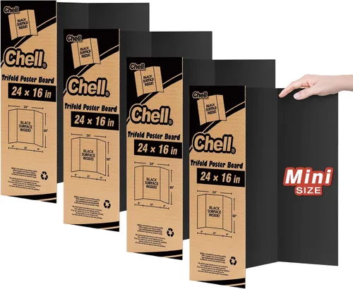 Vista 8 de Chell Tablero de Póster Tríptico de Tamaño Mini, 16" x 24", Tableros de Proyecto Corrugados Pequeños, Negro, Paquete de 2