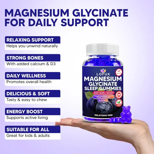 Vista 5 de Lofux Gomitas de glicinato de magnesio de 400 mg, gomitas de magnesio sin azúcar para adultos, mujeres, hombres, suplemento masticable