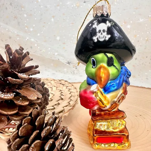Vista 6 de Christmas By Krebs Adornos coleccionables de vidrio soplado para árbol (loro pirata de 4 3/4 pulgadas)