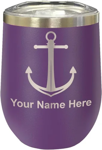 Vista 12 de LaserGram Vaso de vino de acero inoxidable de doble pared, ancla de barco, grabado personalizado incluido (negro)