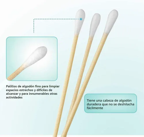 Vista 3 de Yinghezu 200 hisopos de algodón de 6 pulgadas de largo con asas de madera, aplicador de punta de algodón, limpieza con mango de madera