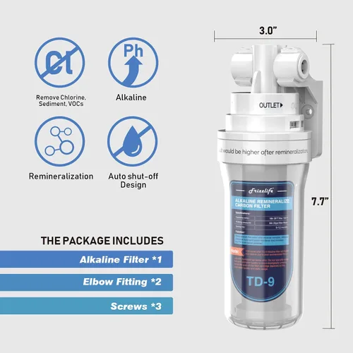 Vista 7 de Frizzlife Filtro de agua alcalino TD-9 para debajo del fregadero, filtro de poste de giro rápido para sistema de ósmosis inversa RO, reduce