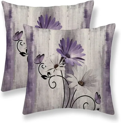Vista 23 de Juego de 2 fundas de almohada florales de color salvia de 16 x 16 pulgadas, fundas de almohada decorativas con flores de margarita y mariposas