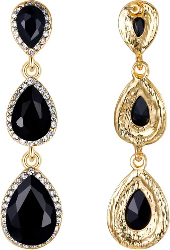 Vista 64 de EleQueen Pendientes de cristal austriaco en tono dorado para mujer, forma de pera de 2.5 pulgadas, color esmeralda