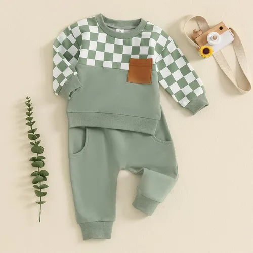 Vista 54 de Conjunto de sudadera de manga larga con cuello redondo y pantalones deportivos para bebés, ropa de invierno para bebé