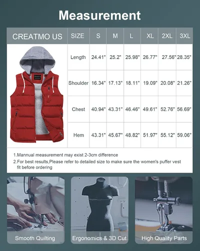 Vista 63 de CREATMO US Chaleco cálido para mujer, chaleco grueso acolchado sin mangas con capucha desmontable