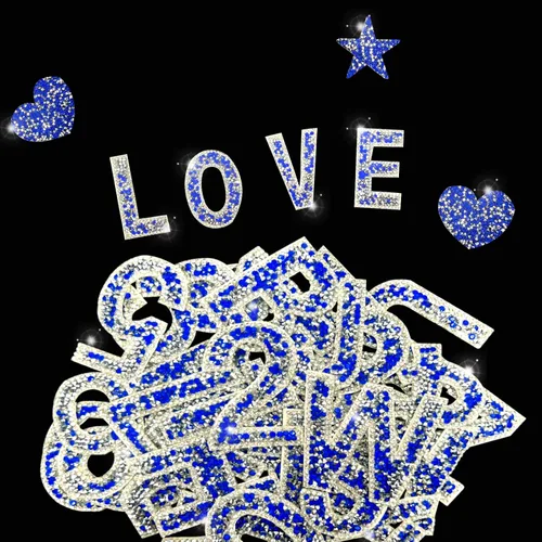Vista 2 de 47 calcomanías de letras y números con diamantes de imitación, grandes, autoadhesivas, calcomanías de corazón con purpurina de cristal para ropa