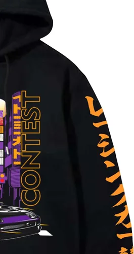 Vista 3 de SOLY HUX Sudadera con capucha para hombre con estampado de letras de automóvil, manga larga, cordón, Negro