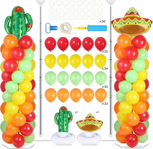 Vista 27 de Juego de 2 soportes de columna de globos nocturnos de película con 102 globos de aluminio de palomitas de maíz, soporte de torre ajustable de 5.57