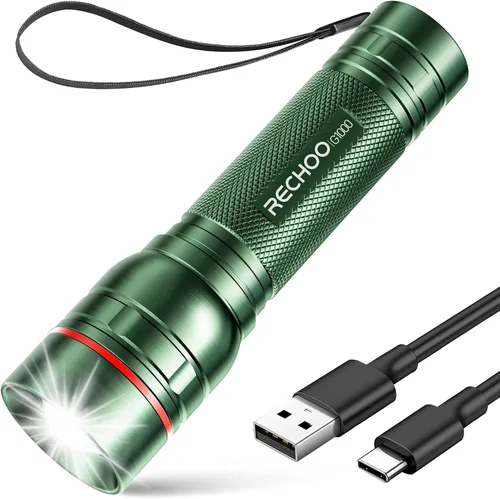 Vista 23 de RECHOO Linternas recargables de alta luminosidad, G1000 súper brillante, pequeña linterna LED con zoom y 3 modos de iluminación, linterna táctica