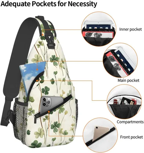 Vista 4 de Small Crossbody Bags for Women Men - Vintage Grass Green Print Adjustable Shoulder Bag Fanny Packs Belt Sling Bag Crossbody Purses Backpack for