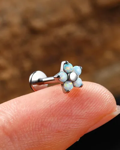 Vista 2 de Jewseen Aretes de cartílago de titanio G23 de 16G, aretes de hélice, aretes de cartílago de circonita cúbica, aretes de ópalo sin rosca, piercing