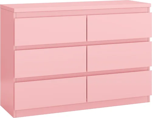 Vista 8 de Jocoevol Cómoda moderna rosa con 6 cajones, cómoda para dormitorio, armario, sala de estar, pasillo, entrada, cómoda doble de almacenamiento