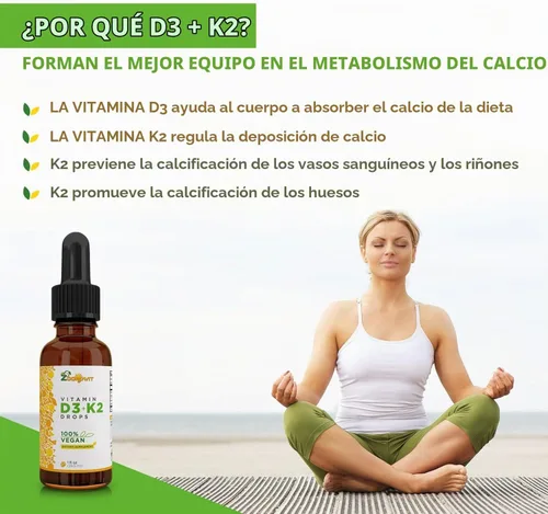 Vista 5 de Gotas líquidas veganas Vitamina D3 K2 (MK7) – Vitamina D líquida 100% a base de plantas mejorada con aceite de coco para una máxima absorción – 1