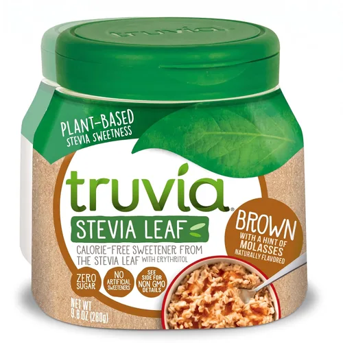 Vista 7 de Truvia Edulcorante marrón con cuchara, hoja de stevia, tarro de 9.8 onzas