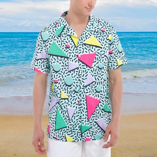 Vista 2 de Artsadd Camisa hawaiana de los años 80 y 90 para hombre camisa de manga corta con botones grandes y altos camisas de playa Aloha trajes de fiesta