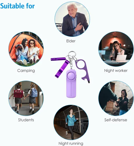 Vista 7 de AMIR Juego de llaveros de seguridad para mujeres y niños, 4 piezas de accesorios de llavero de seguridad, juego de llaveros de defensa personal