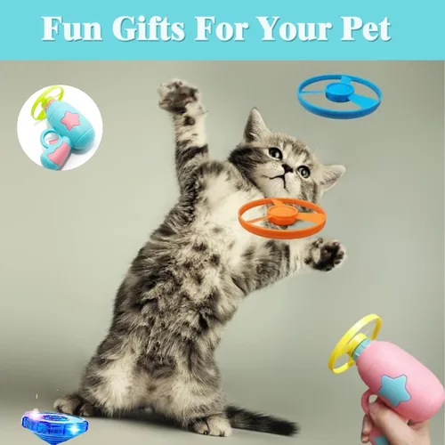 Vista 5 de Juguete de caza para gatos, juguete interactivo para gatos voladores con 20 hélices voladoras, juguete de pistas de gatito para entrenamiento, caza
